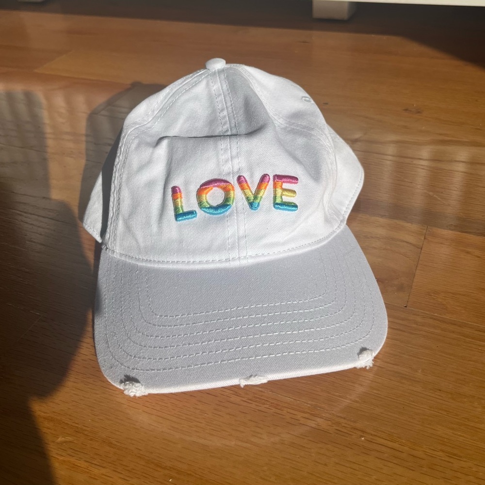 Aerie White Cap with Rainbow LOVE Embroidery